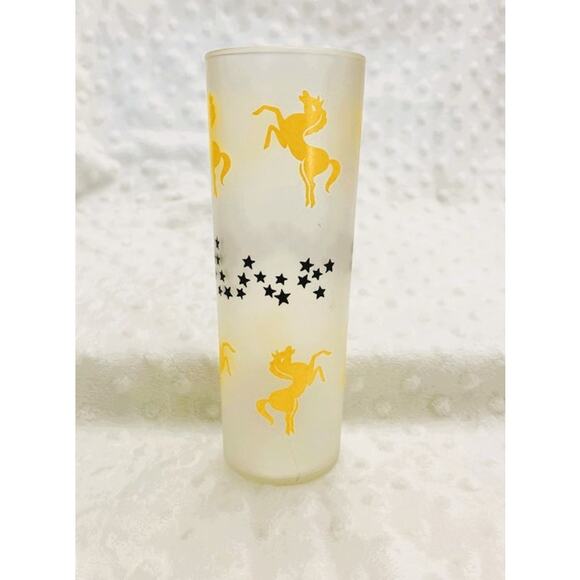 Vintage MCM Libbey's Frosted 12oz Yellow Stallion/Black Stars Tom Collins Glass - Picture 2 of 5